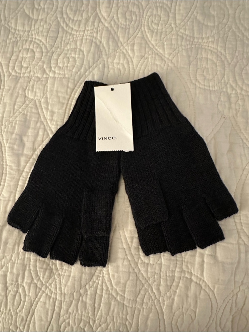 Vince Black Knit Fingerless Gloves